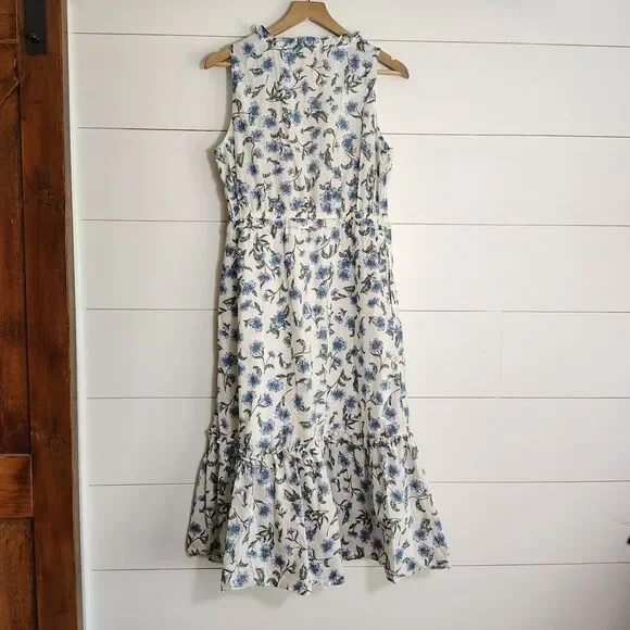 J.Crew Women's Floral Tiered Midi Dress Preppy Coastal Flowy Beachy Ruffles 10 - Picture 3 of 11